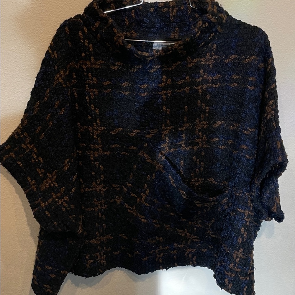 XL Cozy Navy & Brown Cost Plus World Market Poncho